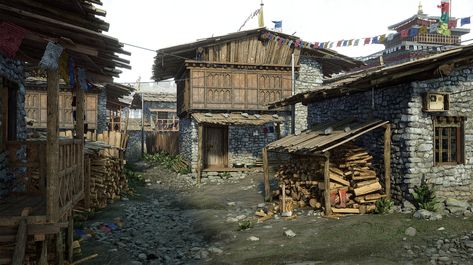 ArtStation - Bhutanese Village - UE4, Soma Wheelhouse Environment Projects, Art University, 3d Architecture, The Last Kingdom, Fantasy Props, Portfolio Inspiration, Cyberpunk Character, Ethnic Art, Year 3