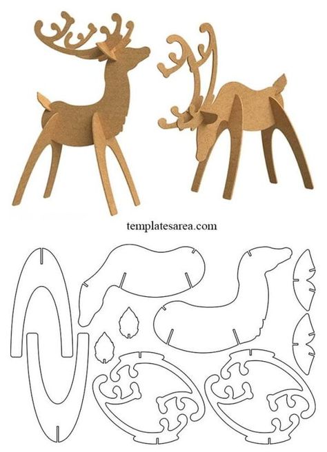 DIY Cardboard Deer Puzzle – Printable 3D Template for Crafting Cardboard Deer Template, 3d Deer Template, Xmas Cardboard Crafts, 3d Cardboard Template, Diy Cardboard Reindeer, 3d Reindeer Template, Paper Patterns Printable, Cardboard Reindeer Template, Wood Deer Diy