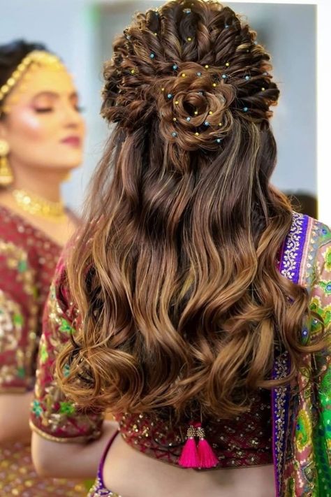 Wedding Hair Color, Easy Party Hairstyles, Wedding Hair Colors, Engagement Hairstyles, Bridal Hairdo, Braided Hairdo, Bridal Hair Buns, Long Hair Wedding Styles, Indian Bridal Hairstyles