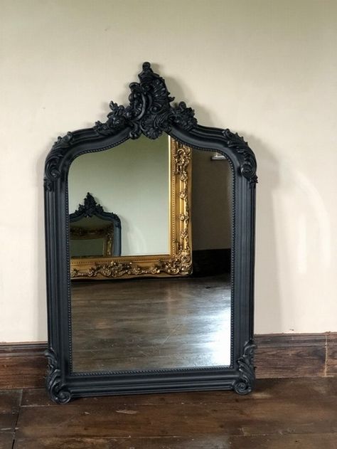 The Annecy Mirror - Matt Black 4FT High £189.00 - Mirrors - Black Mirrors Chateau Luxury Furniture And Mirrors, Rococo, Reproduction, Antique, Baroque and French Style Specialist Black Ornate Mirror, Vintage Black Mirror, Black Vintage Mirror, Large Black Mirror, Lady Lilith, White Salon, Over Mantle, Arch Wall Mirror, Black Mirrors