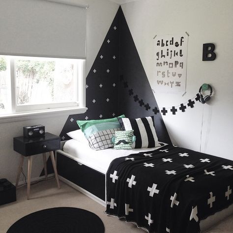 Thought I'd share a pic of the boys room best part finished. I don't think ill ever fully stop buying things for their bedrooms. There's… Boys Black And White Bedroom, Mommo Design, Creative Bedroom, Dekorasi Kamar Tidur, Boys Bedroom Decor, Toddler Bedrooms, Black And White Decor, Boy Bedroom, Big Boy Room