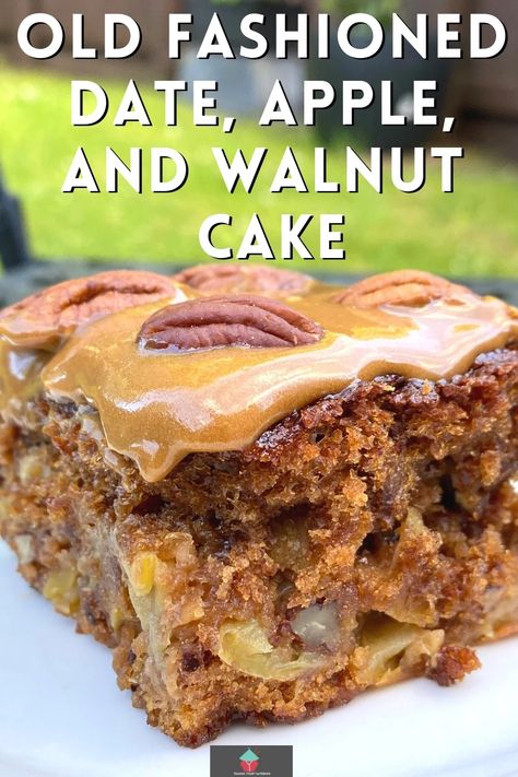 Date Cake Bars, Date Apple Cake, Date And Walnut Slice, Apple And Walnut Cake Recipe, Date Coffee Loaf Cake, Walnut Biscuits Recipe, Date And Apple Cake, 8 X 8 Desserts, Apple Date And Walnut Cake