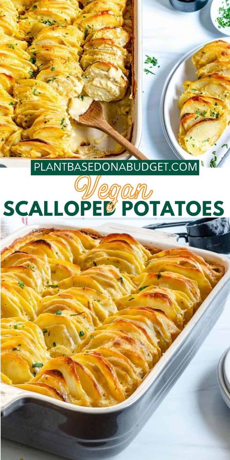 Vegan Scalloped Potatoes, Vegan Potato Recipes, Scalloped Potatoes Recipe, Vegan Appetizer, Vegan Easter, Scalloped Potato Recipes, Vegan Side Dishes, Vegan Potato, Vegan Sides