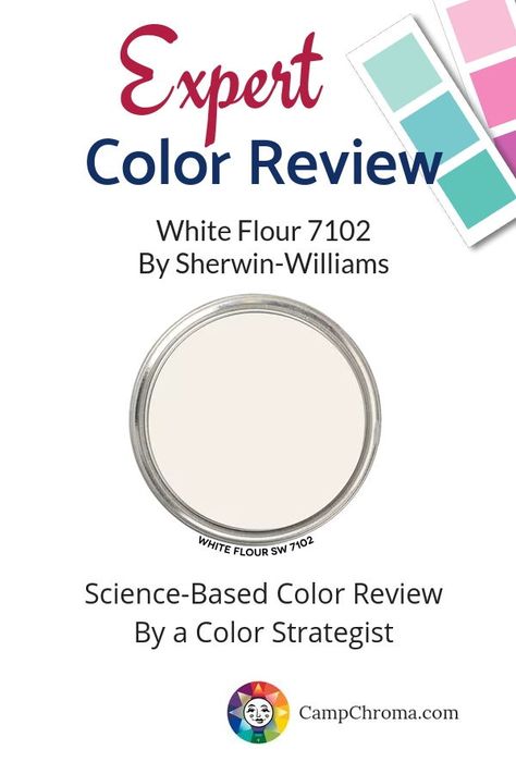 Need help picking a paint color? Learn all about the paint color White Flour by Sherwin-Williams. Learn about it's Hue, Value, Chroma, and LRV to help you decide if this is the right color to paint your walls. Science based information from a color strategist. #CampChroma #ColorographyLab #paint #color #paintcolor #interiorpaint #interiorpaintcolor #chooseapaintcolor #colorstrategy #sherwinwilliams #interiorwallcolor #neutralpaintcolor White Flour Sherwin Williams Walls, White Flour Sherwin Williams, Paint Color White, Top Paint Colors, Sherwin Williams White, Interior Wall Colors, Interior Design Help, Benjamin Moore White, Trending Paint Colors