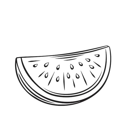 Watermelon Tattoo Black And White, Watermelon Outline, Watermelon Doodle, Fruit Outline, Watermelon Tattoo, Watermelon Drawing, Slice Watermelon, Watermelon Vector, Watermelon Illustration