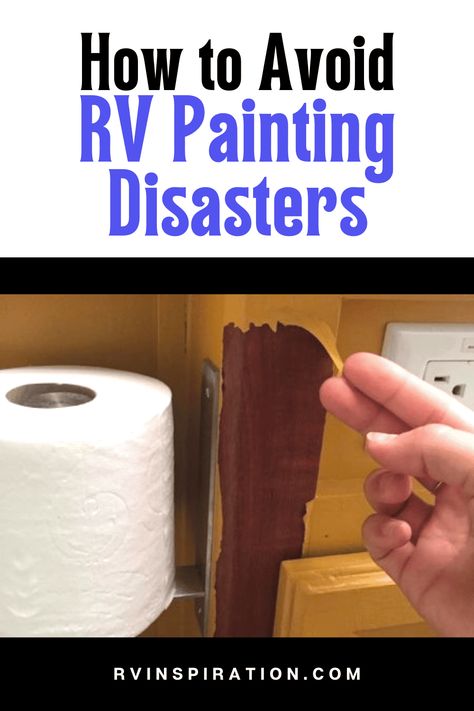 Everything you need to know about how to paint RV interior cabinets and walls, including how to prep fake wood for painting, how to paint RV wallpaper, the best type of primer to use on RV cabinets, which paint to choose, how to paint an RV ceiling, tips from professional RV renovators, mistakes to avoid, and much more. | rvinspiration.com #RVpainting #RVRenovation #RVMakeover How To Paint Rv Cabinets Without Sanding, How To Paint Camper Cabinets, Best Paint For Rv Cabinets, Painting Inside Rv Walls, How To Paint Rv Cabinets, Best Paint For Rv Walls, Chalk Paint Rv Cabinets, Painting Camper Interior Walls, Rv Interior Paint Color Schemes