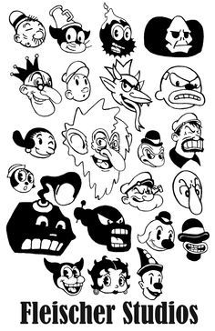 For the next time you have to animate a 1920s-style character: a 1929 Fleischer Studios mouth chart. Description from pinterest.com. I searched for this on bing.com/images Fleischer Studios, 1930s Cartoons, Vintage Style Tattoos, 동화 삽화, Vintage Cartoons, Old School Cartoons, Cartoon Style Drawing, Cartoon Tattoos, Ink Blot