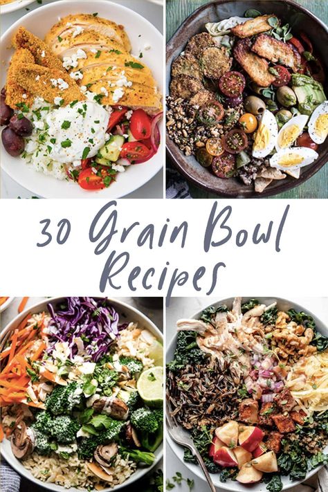 Grain bowls are easy, versatile ways to get a ton of protein, fiber, and flavor - and they'll never leave you bored or hungry. These 30 grain bowl recipes cover a variety of satisfying flavor and texture combinations for nutritious meals you're sure to love! Recipes Bowls, Meals In A Bowl, Harvest Bowls, Grain Bowl Recipe, 40 Aprons, Bowls Recipes, Bowl Meals, Vegetarian Salad, Protein Bowls