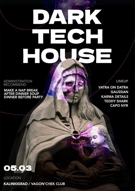 Dark gloomy poster for techno party #poster #partyposter #techno #dark #design #posterdesign #graphicdesign Techno Party Poster, Weird Cartoon, House Poster, Techno Party, Dark Design, Tech House, Party Poster, School Work, Poster Design