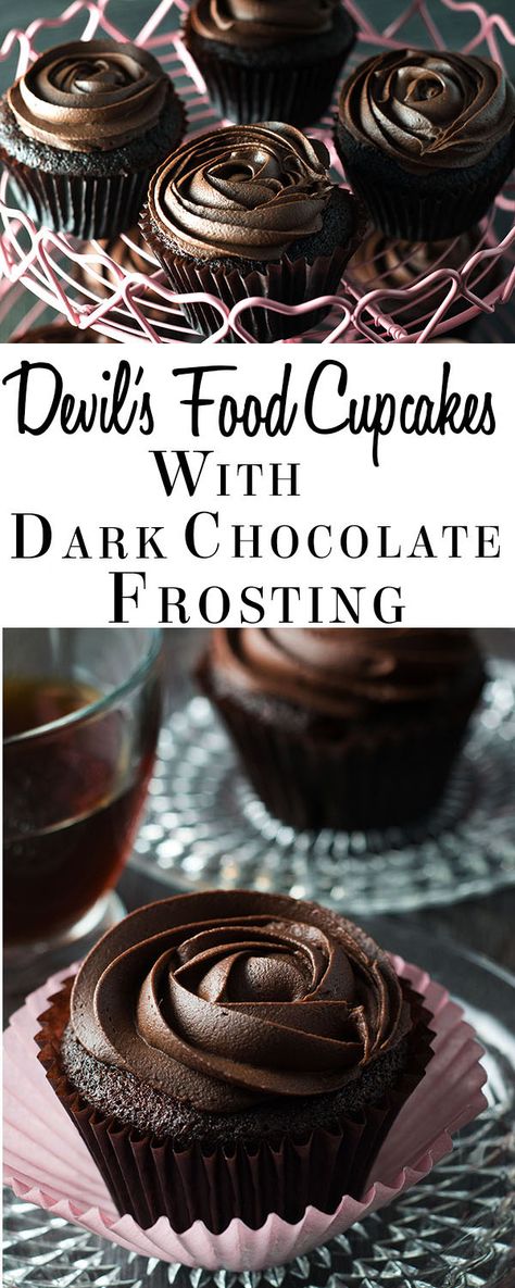 Indulge yourself with this recipe for Devil's Food Cupcakes with Dark Chocolate Frosting. Perfect for Valentine's Day or any celebration. via @Erren's Kitchen Devils Food Cupcakes, Dark Chocolate Frosting, Vegetables Soup, Celebration Chocolate, Food Cupcakes, Chocolate Frosting Recipes, Cake Frosting Recipe, Devils Food, Cheese Topping