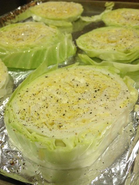 Baked cabbage steaks Baked Cabbage Steaks, Cabbage Steaks Recipe, Roasted Cabbage Steaks, Cabbage Recipes Healthy, Cooking Avocado, Baked Cabbage, Baked Steak, Cabbage Steaks, Roasted Cabbage