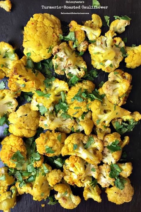 Skinnytaste's Turmeric-Roasted Cauliflower Cooking With Turmeric, Turmeric Recipes, Cauliflower Recipes, Veggie Sides, Roasted Cauliflower, Veggie Dishes, Vegetable Dishes, Dish Recipes, Side Dish Recipes