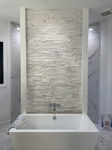 Stack Stone Shower Wall, Bathroom Stone Wall Ideas, Stone Accent Walls Bathroom, Ledger Stone Shower Wall, Natural Stone Bathroom Ideas Master Bath, Stacked Stone Bathroom Wall, Natural Stone Tile Bathroom Shower Walls, Stacked Stone Kitchen Island, Stacked Stone Bathroom