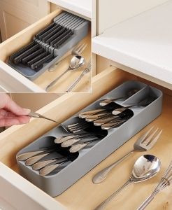 Cutlery Storage, Kitchen Drawer Organization, Geek Decor, Camper Living, Kitchen Cabinet Storage, Drawer Organizers, First Apartment, Apartment Kitchen, Tiny Kitchen