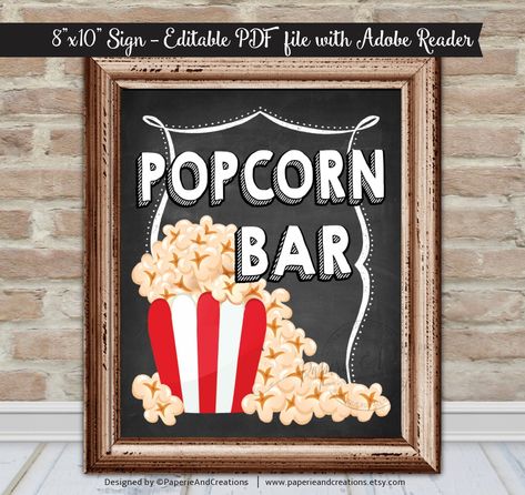 Bar Birthday Party, Popcorn Buffet, Popcorn Bar Sign, Blackboard Menu, Cinema Party, Popcorn Wedding, Sweet 16 Themes, Movie Themed Party, Movie Wall