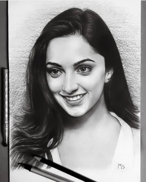 Pencil Drawings For Competition, Kiara Advani Portrait Drawing, Pencil Sketch Portrait For Beginners, Celebrity Portrait Drawing Pencil, Indian Celebrity Portraits Drawing, Realistic Pencil Drawings Portraits Faces, Sketches Practice, Hero Drawing, Simple Art Drawings