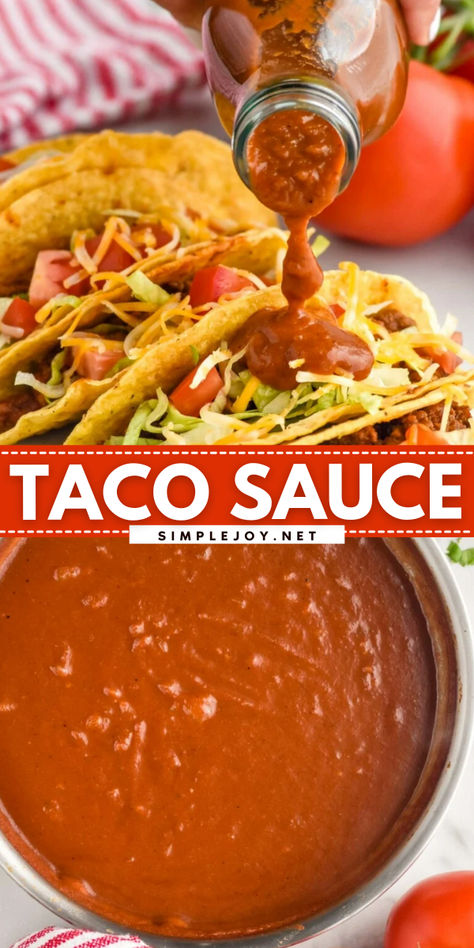 "Homemade Taco Sauce is so easy to make, you’ll never buy a bottle of it again. Made with really simple ingredients that you can control, you will adore this easy sauce for tacos.

" Sauce For Tacos, Taco Sauce Recipe, Homemade Taco Sauce, Taco Sauce Recipes, Vegetarian Drinks, Slow Cooker Casserole, Sides Recipes, Homemade Condiments, Taco Sauce