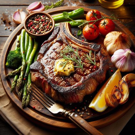 Cooking up Joy - Made with love: Grilled Ribeye Steak with Garlic Butter Rib Eye Steak Recipes Cast Iron, Grill Ribeye Steak, Bone In Ribeye Steak Grill, Butter Basted Ribeye Steak, Steak With Garlic Butter, Ribeye Steak Photography, Fries Recipes, Grilled Ribeye Steak, Fried Steak Recipes