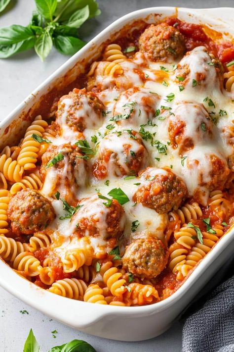 Meatball Pasta Casserole, Pasta Stuffed Shells, Dump And Bake Meatball Casserole, February Meals, Meatball Parmesan, Meatball Pasta Bake, Meatball Casserole Recipe, Baked Spaghetti And Meatballs, Quick Supper