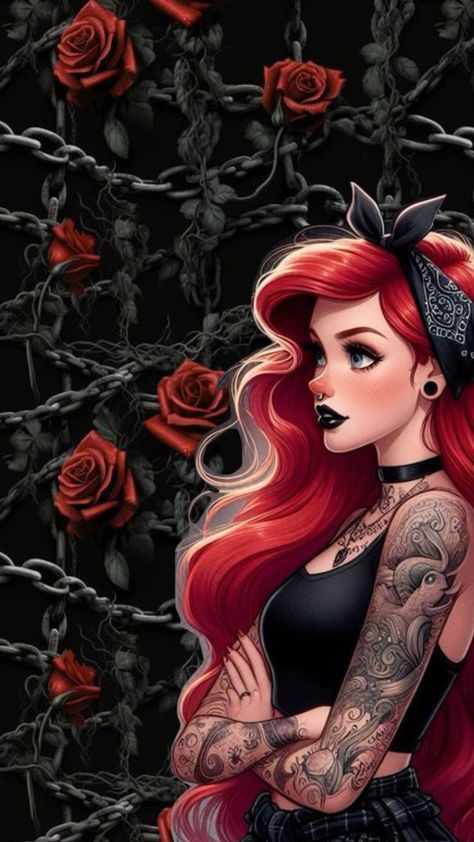 #fyp #wallpaperaesthetic #wallpaperlockscreen #wallpaper #wallpapers #wallapaper Gothic Disney Princesses, Dark Disney Art, Disney Stitch Tattoo, Ariel Wallpaper, Twisted Disney Princesses, Rose Gold Wallpaper Iphone, Goth Disney Princesses, Goth Disney, Punk Disney Princesses