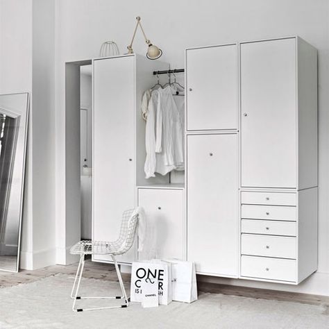 I love that this 'Montana Wardrobe...can also be hung on a load-bearing wall, or even placed on a mobile base with castors.' [Excerpt from post by Aram] Romantic Style Living Room, Armoire Design, Mini Loft, Montana Furniture, Room Photo, Closet Cabinets, Closet Inspiration, Beautiful Interior Design, Wardrobe Closet