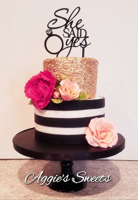 Kate Spade styled engagement party cake Kate Spade Bridal Shower Theme, Kate Spade Cake, Kate Spade Inspired Party, Kate Spade Inspired Wedding, Engagement Party Decorations Diy, Engagement Party Cake, Kate Spade Bridal Shower, 75th Birthday Parties, 40 Birthday