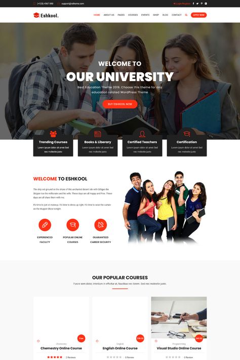 Eshkool is a modern and responsive WordPress theme specially designed for educational websites. It is perfect for schools, universities, online learning platforms, and other educational institutions. The theme is highly customizable and comes with a range of powerful features to help you create a professional and engaging website. Institute Website Design, Presentation Inspiration, Design University, Teacher Certification, High School Education, Certified Teacher, About Us Page, University School, Wordpress Theme Design