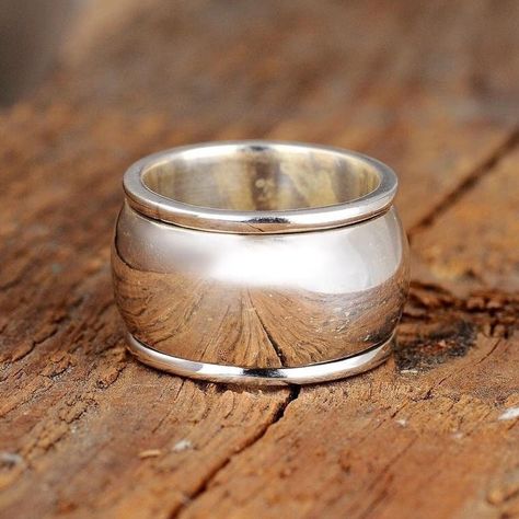 Handmade Jewelry Ring, Hammered Band, Dome Ring, Silver Spinner Rings, Sterling Silver Rings Bands, Sterling Jewelry, Spinner Ring, Wide Band Rings, Spinner Rings