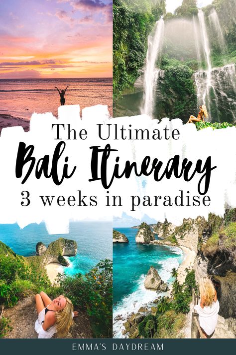 Whether you're on a Bali Honeymoon or backpacking Southeast Asia, 3 weeks is the perfect time to spend in Bali. This 3 week Bali itinerary will take you through Uluwatu, Canggu, Munduk, Ubud, the Gili Islands, and more! | Island life aesthetic | two weeks in Bali | Best things to do in Bali | Bucket list locations in Bali | Where to stay in Bali | Must See Places in Bali Bali Itinerary 3 Days, Best Places To Visit In Bali, Lovina Bali, Bali Itinerary, Travel Bali, Bali Honeymoon, Rice Paddies, Voyage Bali, Asian Travel