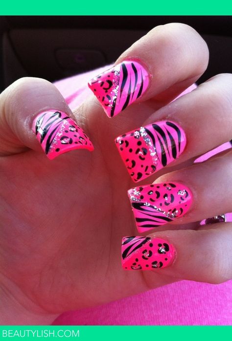 Pink Zebra Nails, Zebra Nail Designs, Kim House, Fan Nails, Cheetah Print Nails, Angel Nails, Duck Feet, Zebra Nails, Duck Nails