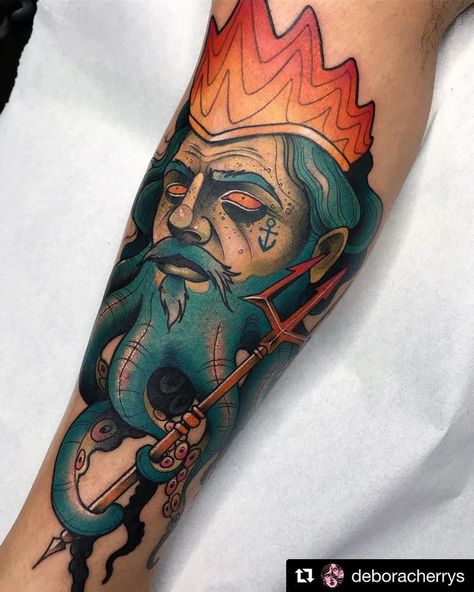 Traditional Poseidon Tattoo, Daggar Tattoo, Tattoo Inner Arm, Red Poppy Tattoo, Traditional Tattoo Reference, Greek God Tattoo, Camera Tattoos, Poseidon Tattoo, Armor Tattoo