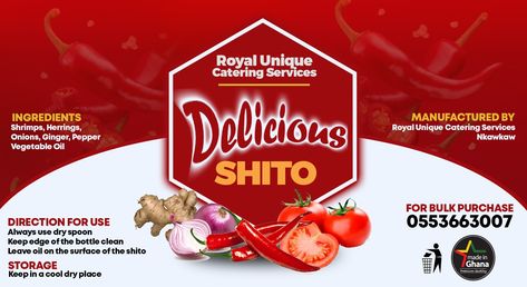 Get the best Graphic Designs from Precious MultiMedia 0554042586 Shito Label, Packaging Template Design, Bottle Label Design, Packaging Template, Diy Labels, Product Labels, Food Graphic Design, Flyer And Poster Design, Food Poster Design