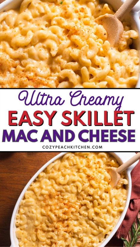 Indulge in the ultimate comfort food with this ultra-creamy skillet mac and cheese. Crafted on the stovetop, this dish features a delightful blend of shredded cheese and gouda, creating a rich and velvety texture that's sure to impress. Whether you're serving it as a main course or a side dish at your next family gathering, this mac and cheese is guaranteed to be a crowd-pleaser. Dive into the simplicity of this recipe and enjoy a homemade classic that's both easy to prepare and utterly delicious. Stovetop Macaroni And Cheese, Gouda Mac And Cheese, Baked Halloumi, Skillet Mac And Cheese, Vegan Stuffed Shells, Peach Kitchen, Best Macaroni And Cheese, Easy Vegetable Side Dishes, Stovetop Mac And Cheese