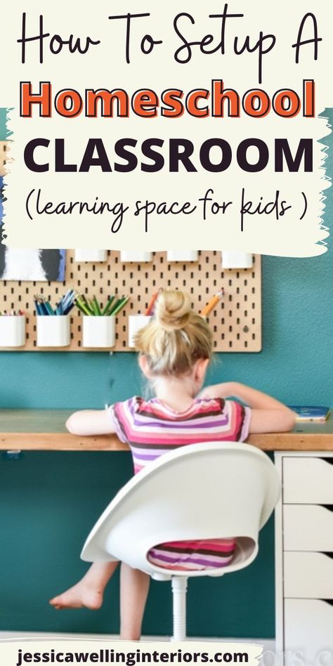 Set up a homeschool room or distance-learning space for the kids with this guide from an interior designer, mom and teacher! Kindergarten Homeschool Room Ideas, Home School Setup, Homeschool Corner Ideas, Office And Homeschool Room, Ikea Homeschool Room, Homeschool Set Up, Cozy Homeschool Room, Homeschool Room Ideas Classroom Setup, Diy Homeschool Room