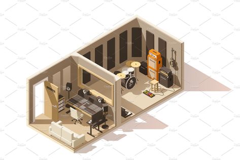 Vector isometric low poly recording studio icon by tele52 on @creativemarket Recording Studio Design Home, Small Recording Studio, Character Digital Art, Home Recording Studio Setup, Recording Studio Setup, Home Studio Ideas, Music Recording Studio, Studio Layout, Japanese Home Design