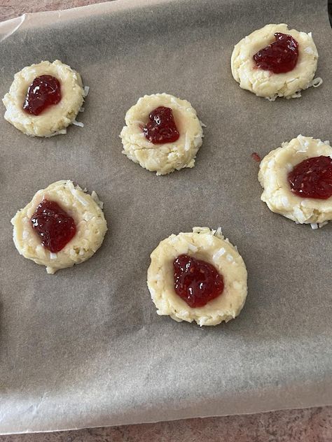 Thel's Kitchen: Raspberry Drop Cookies Heart Jam Cookies, Raspberry Coconut, Jam Cookies, Drop Cookies, Griddle Pan, Unsalted Butter, Mini Cheesecake, Raspberry, Cheesecake