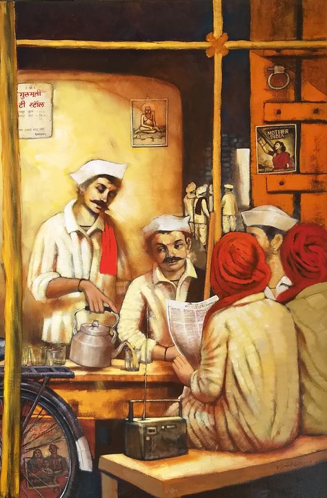 Tea Stall Composition Painting, Tea Stall Composition, Tea Stall Sketch, Tea Stall Drawing Composition, Tea Stall Drawing, Mix Drawing, Composition Reference, Galaxy Art Painting, Tea Painting