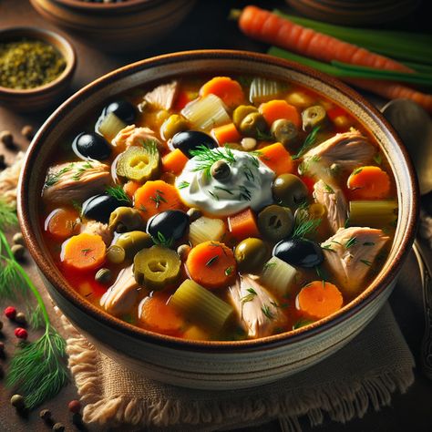 Cooking up Joy - Made with love: Chicken Solyanka Soup Solyanka Soup, Ukrainian Food, Food Artwork, Ukrainian Recipes, Sauteed Vegetables, Saute Onions, Food Illustration, Chicken Tenders, Food Illustrations