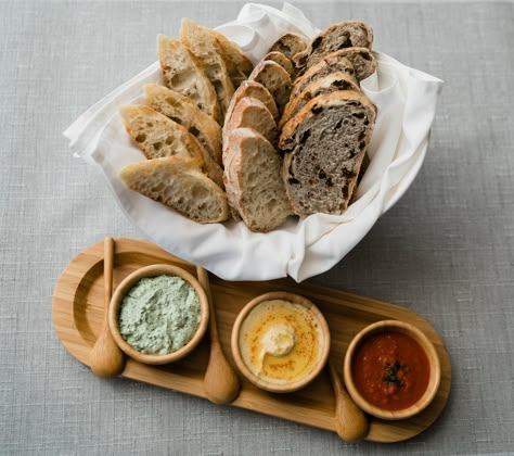 Trio Of Dips #artichokeandcompany #artichokecatering #artichokeandcompanycatering #customcatering #fullservicecustomcatering #weddingcatering #weddingcaterer #weddingvibes #weddinginspo #weddingfoodinspo #weddings #eventfood #fancyeventfood #fancyweddingfood #weddingfoodinspiration #swflcatering #swflcustomcatering #swflweddigcatering #swfleventcatering #diptrio #trioofdips #freshbreadwithtrioofdips #freshbread Trio Of Dips, Bread And Dip Board, Bread And Dip, Platter Display, Bar Food, Fancy Wedding, Fresh Bread, Event Food, Wedding Catering