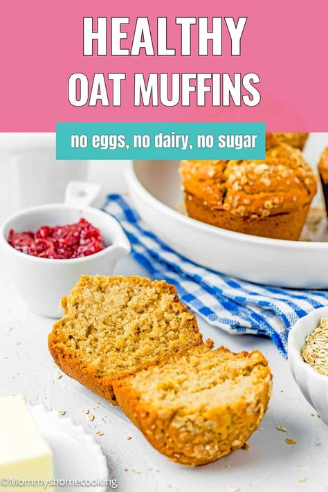 These simple, wholesome Oat Muffins are easy to make and so satisfying. The ingredients are simple and clean, with no eggs, dairy, or refined sugar.  @mommyhomecookin Healthy Eggless Muffins, Egg Free Snacks, Oat Muffins Healthy, Eggless Muffins, Plain Muffins, Egg Free Dessert Recipes, Egg Free Muffins, Eggless Breakfast, Egg Free Breakfast