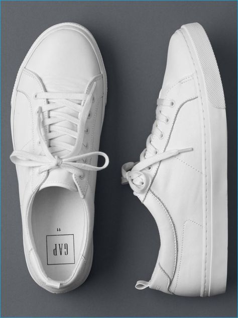 Gap White Leather Sneakers White Shoes Outfit, Mens Sport Sneakers, White Sneakers Men, White Casual Shoes, White Tennis Shoes, Gap Men, White Leather Sneakers, Trendy Sneakers, On Sneakers