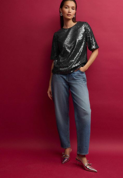 Next SEQUIN-REGULAR FIT - Bluza - pewter/siva - Zalando.si