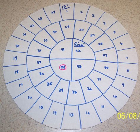 12" round - Slicing guide for 44 slices. 1 1/2" x 2" Cake Serving Guide, Cake Serving Chart, Cake Chart, Cake Sizes And Servings, Cake Portions, Cake Slices, Cake Templates, Cake Serving, Recipes Baking