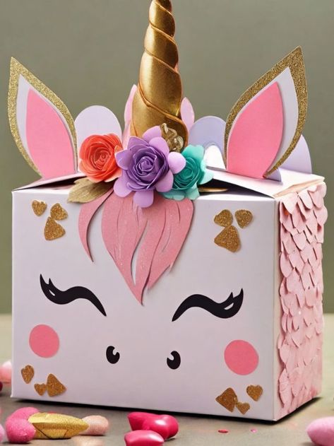 Unicorn Valentines Boxes, Valentine Box Unicorn, Valentines Box Ideas, Unicorn Surprise, Diy Valentines Box, Valentines Box, Unicorn Valentine, Birthday Unicorn, Valentine Day Boxes