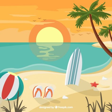 Summer Beach Illustration, Sunset Mural, Mouse Illustration, Procreate Ipad Art, Beach Illustration, Beach At Sunset, Summer Poster, Summer Illustration, Summer Backgrounds