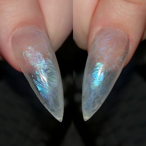 Frostbite Nails, Short Pointed Nails, Frost Nails, Moonstone Nails, Ice Nails, Diy Nails Tutorial, Vampire Nails, Nail Tutorial Videos, Sassy Nails