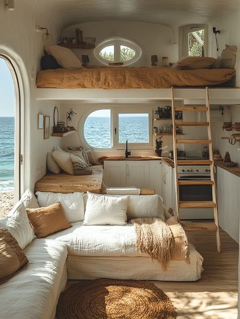 Tiny Home Designs Exterior, Tiny House Ideas Cheap, Tiny House On Wheels Interior, Coastal Tiny House, Tiny House Aesthetic, Modern Tiny House Interior, Tiny Home Loft, Tiny Apartment Ideas, Cute Tiny House