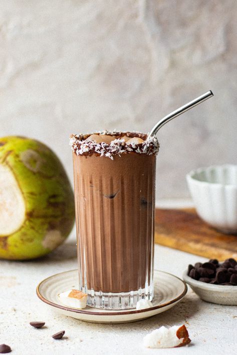 I have made a bounty chocolate inspired shake which I have also named Bounty Cold Cocoa which is a refreshing option to drink in the summers . Cold Coco, Bake With Shivesh, Bounty Chocolate, Milk And Sugar, Coconut Drinks, Cocoa Recipes, Delicious Donuts, Coconut Recipes, Chocolate Drinks