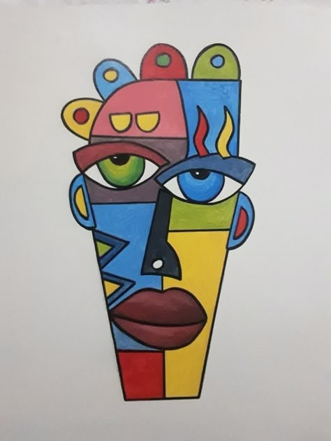 Picasso Mask, Picasso Cubism, Abstract Painting Acrylic Modern, Arte Doodle, Art Picasso, Cubist Art, Art Pierre, Stone Art Painting, Cubism Art