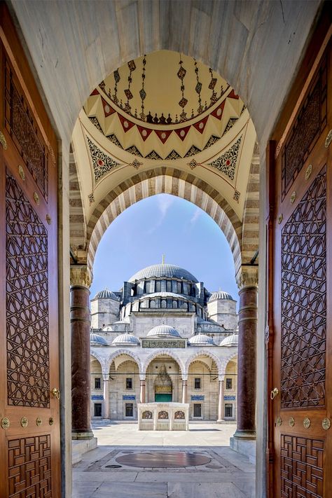 Gate to court yard of Suleymaniye Mosque, Istanbul, Turkey Suleymaniye Mosque Istanbul, Mosque Entrance, Aesthetic Istanbul, Sultan Ahmed Mosque, Ottoman Architecture, Hagia Sophia Istanbul, Blue Mosque Istanbul, Turkey Trip, Istanbul Tours